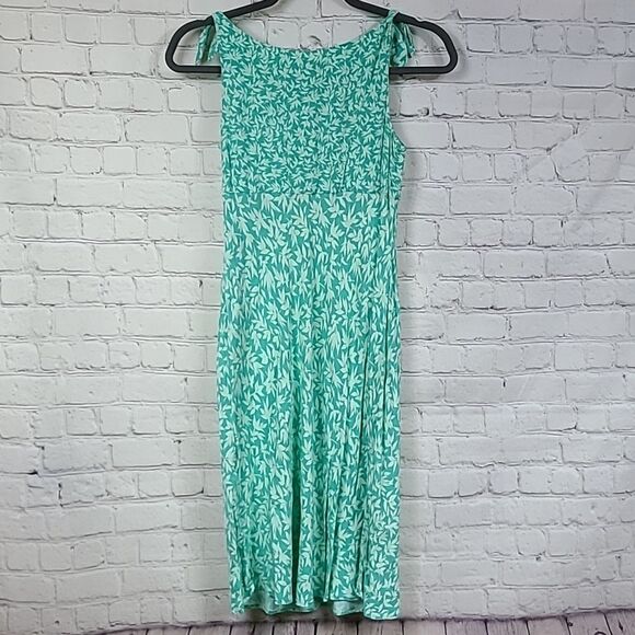LOFT Sundress 2P Mint Green Shoulder Tie Leaf Print Sleeveless A-line F&F Dress - Picture 5 of 9